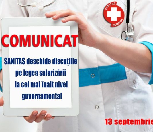 Comunicat – Federația SANITAS deschide discuţiile pe legea salarizării la cel mai înalt nivel guvernamental