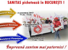 SANITAS pichetează, luni, 2 octombrie 2017, între orele 11.00 – 13.00 Ministerul Muncii!
