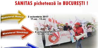 SANITAS pichetează, luni, 2 octombrie 2017, între orele 11.00 – 13.00 Ministerul Muncii!