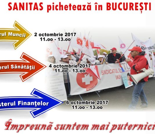 SANITAS pichetează, luni, 2 octombrie 2017, între orele 11.00 – 13.00 Ministerul Muncii!