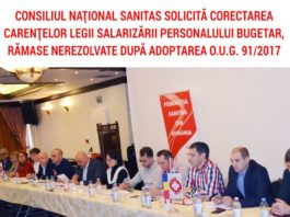 Consiliul Național SANITAS solicită corectarea carențelor Legii Salarizării personalului bugetar, rămase nerezolvate după adoptarea OUG 91/2017