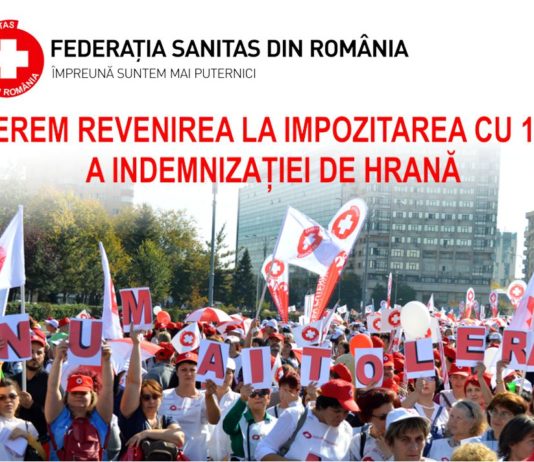 Federația SANITAS cere revenirea la impozitarea cu 10% a indemnizației de hrană