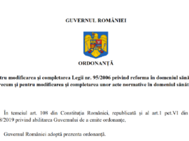 Proiect de ORDONANȚĂ pentru modificarea și completarea Legii nr. 95/2006 privind reforma în domeniul sănătății, precum și pentru modificarea și completarea unor acte normative în domeniul sănătății.