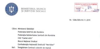 CONTRACTUL COLECTIV DE MUNCĂ LA NIVEL DE SECTOR BUGETAR SĂNĂTATE, pentru perioada 2019-2021 a fost înregistrat