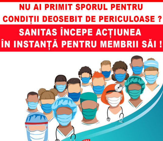 Nu ai primit sporul pentru condiții deosebit de periculoase? SANITAS începe acțiunea în instanță pentru membrii săi!