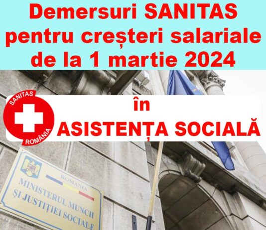 Demersuri SANITAS pentru creșteri salariale de la 1 martie 2024 în Asistență socială